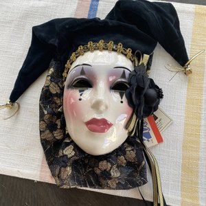 Clay Art Lady☆ Rare ☆ Wall Hanging Mask Ceramic Music Box 1992 With Tags